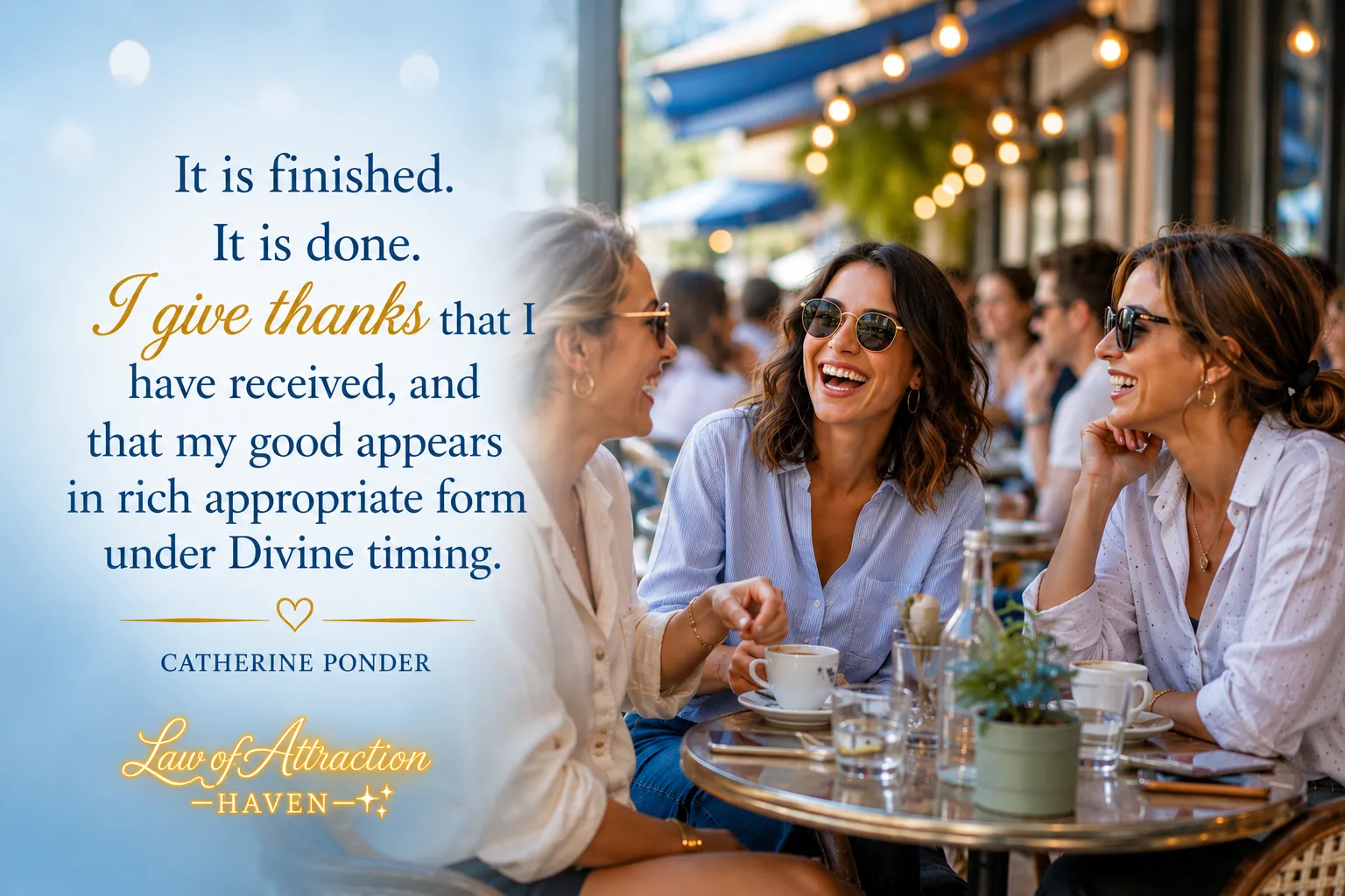 It is finished. It is done. I give thanks that I have received, and that my good appears in rich appropriate form under Divine timing.