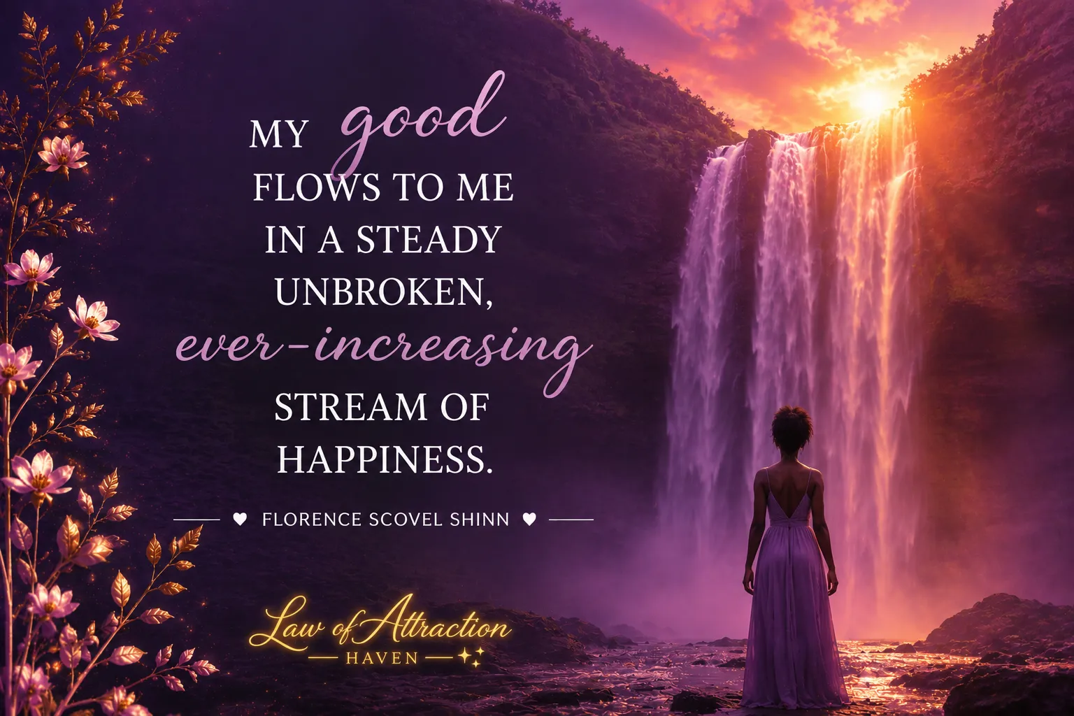 My good flows to me in a steady unbroken, ever-increasing stream of happiness.