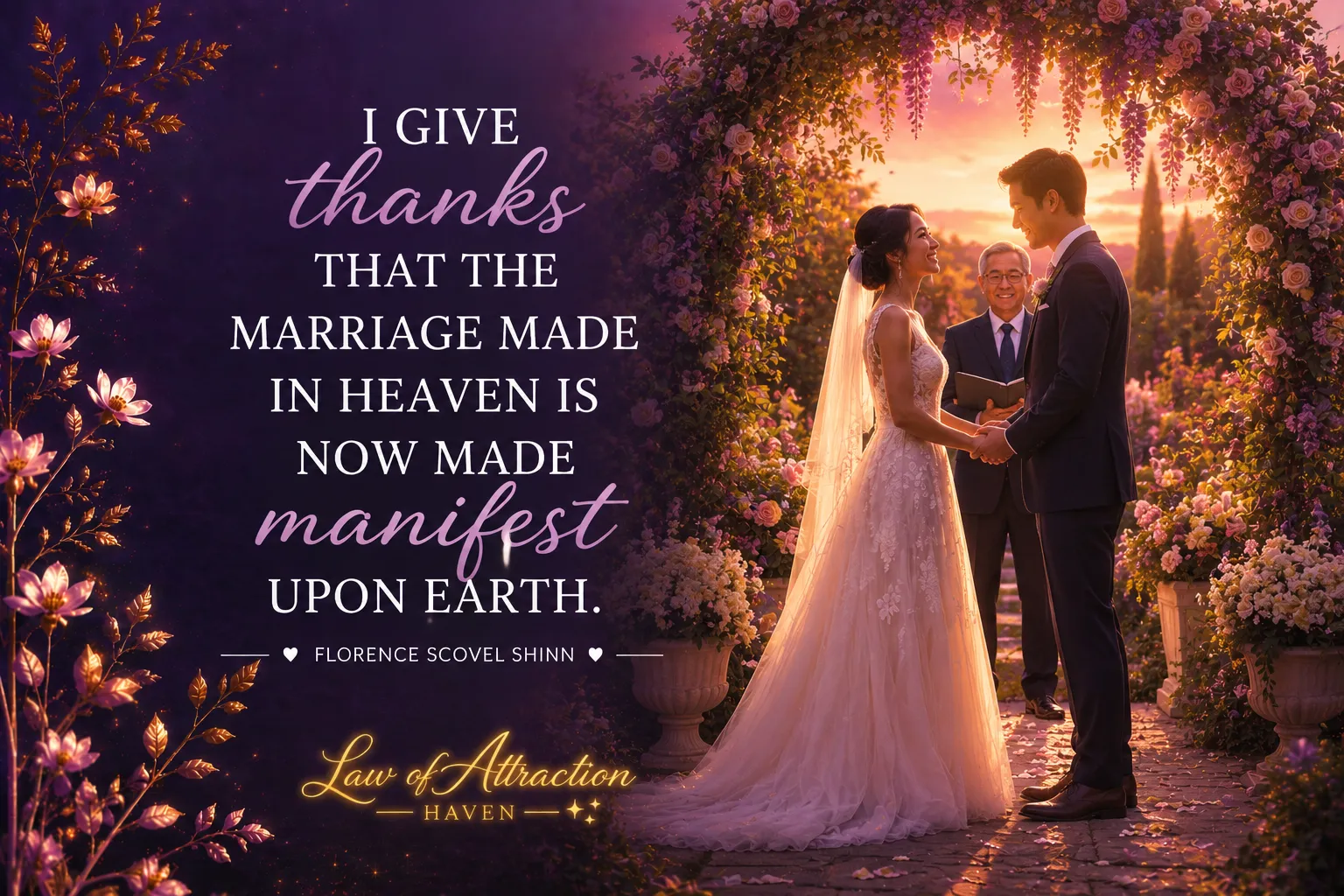 I give thanks that the marriage made in heaven is now made manifest upon earth.
