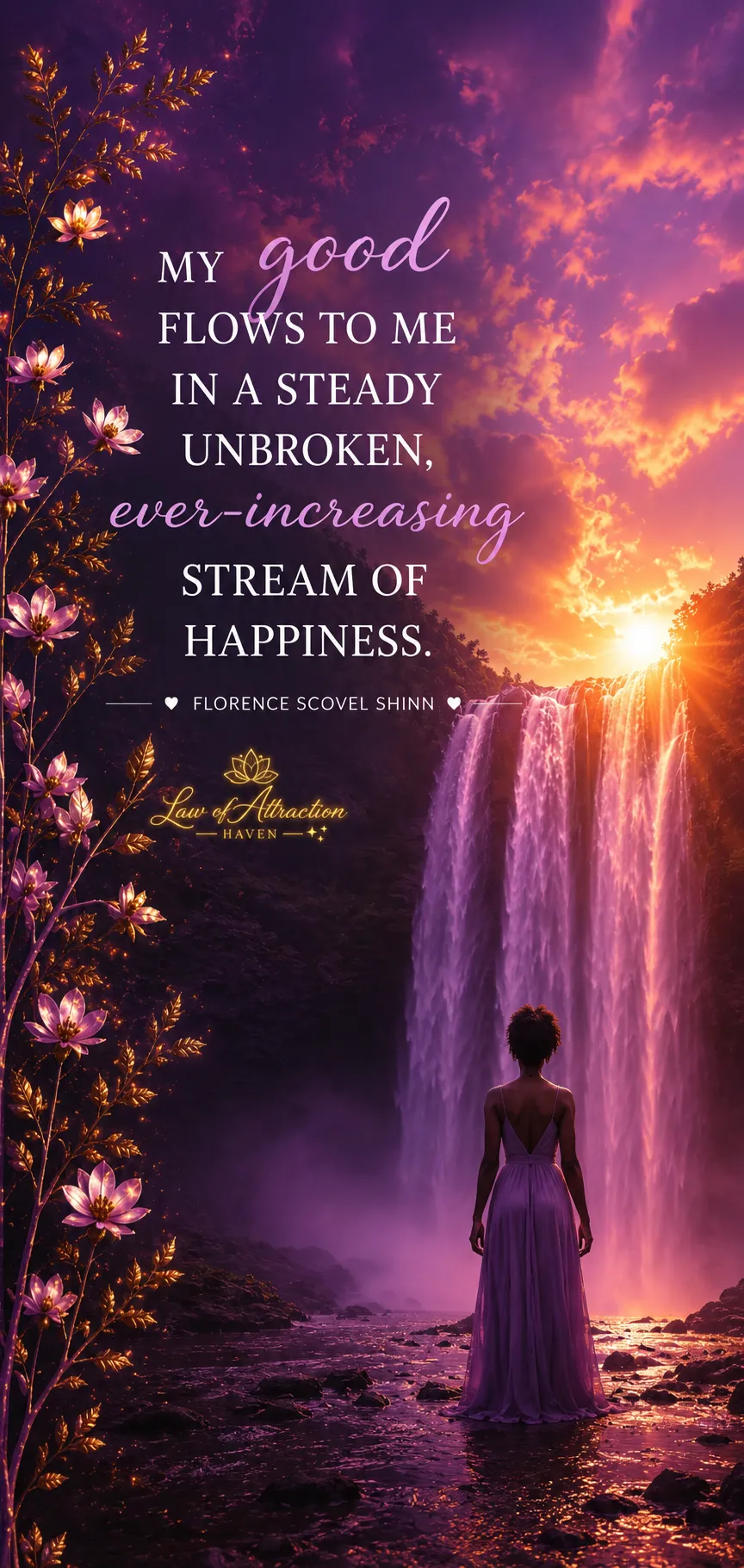 My good flows to me in a steady unbroken, ever-increasing stream of happiness.