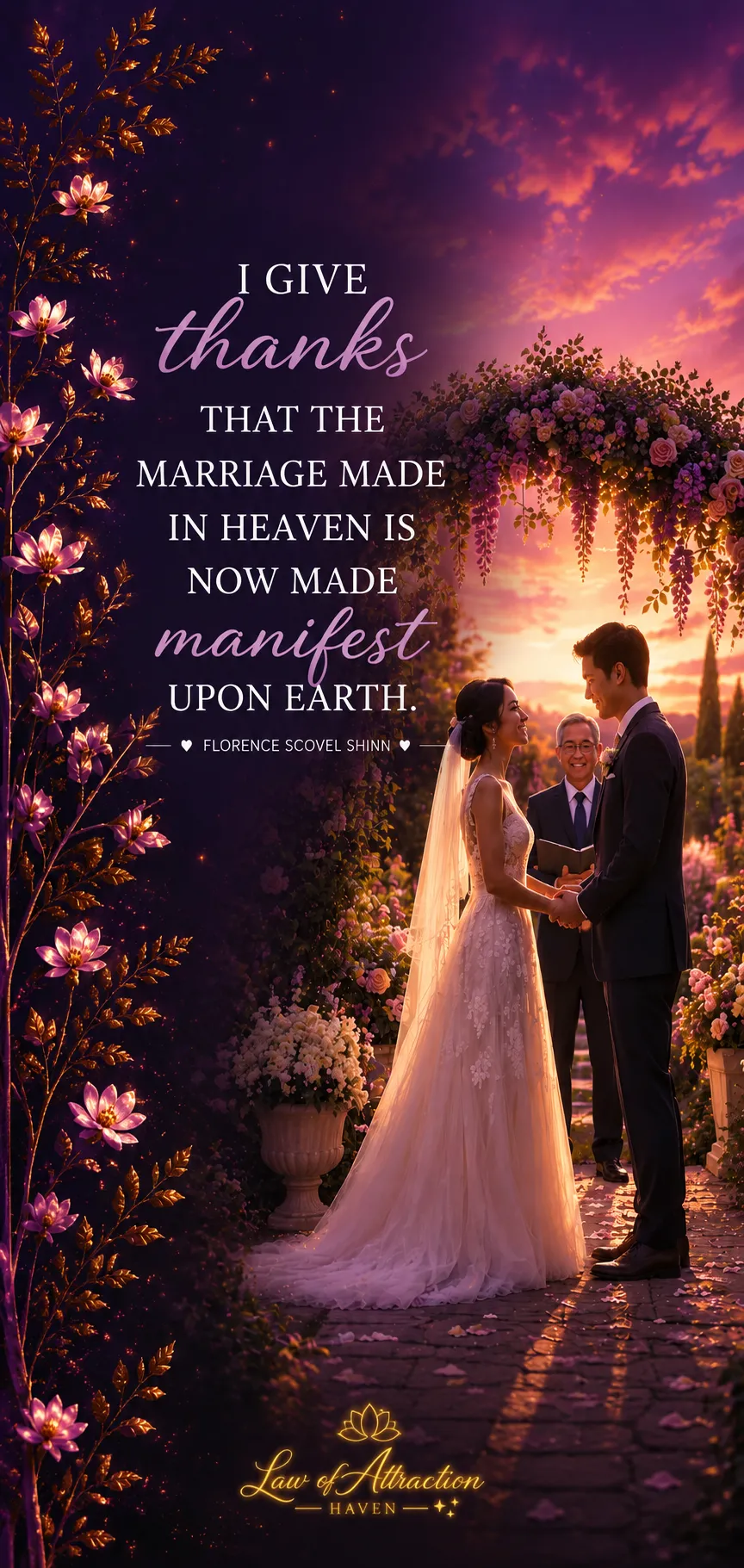 I give thanks that the marriage made in heaven is now made manifest upon earth.