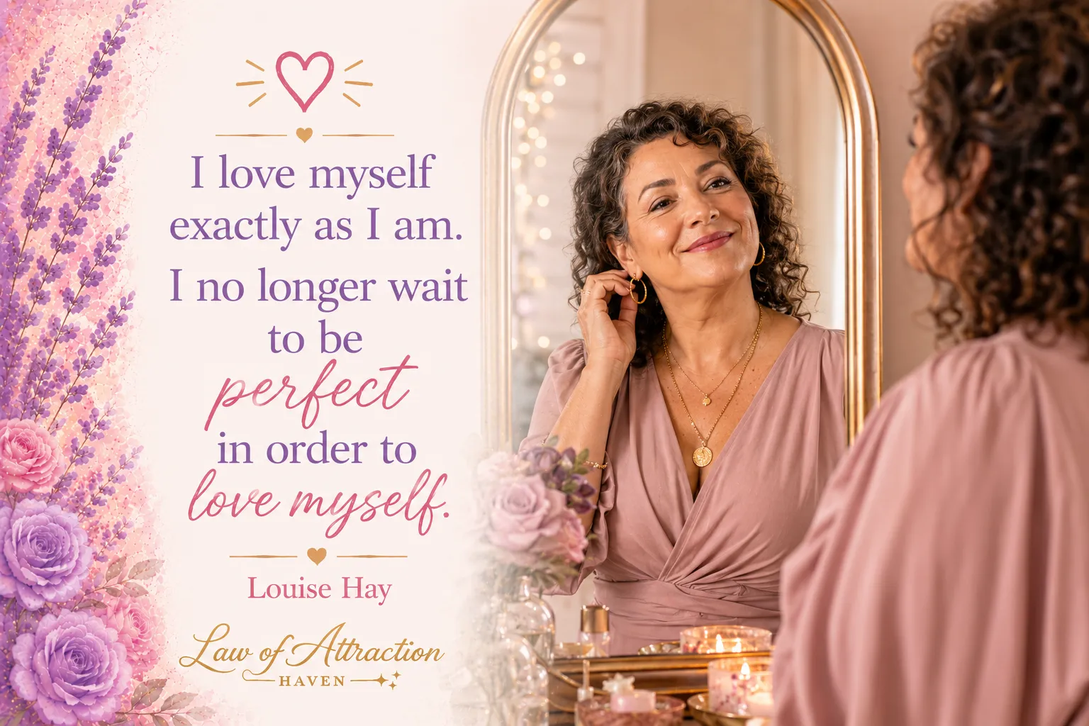 I love myself exactly as I am. I no longer wait to be perfect in order to love myself. I love myself exactly as I am. I no longer wait to be perfect in order to love myself.