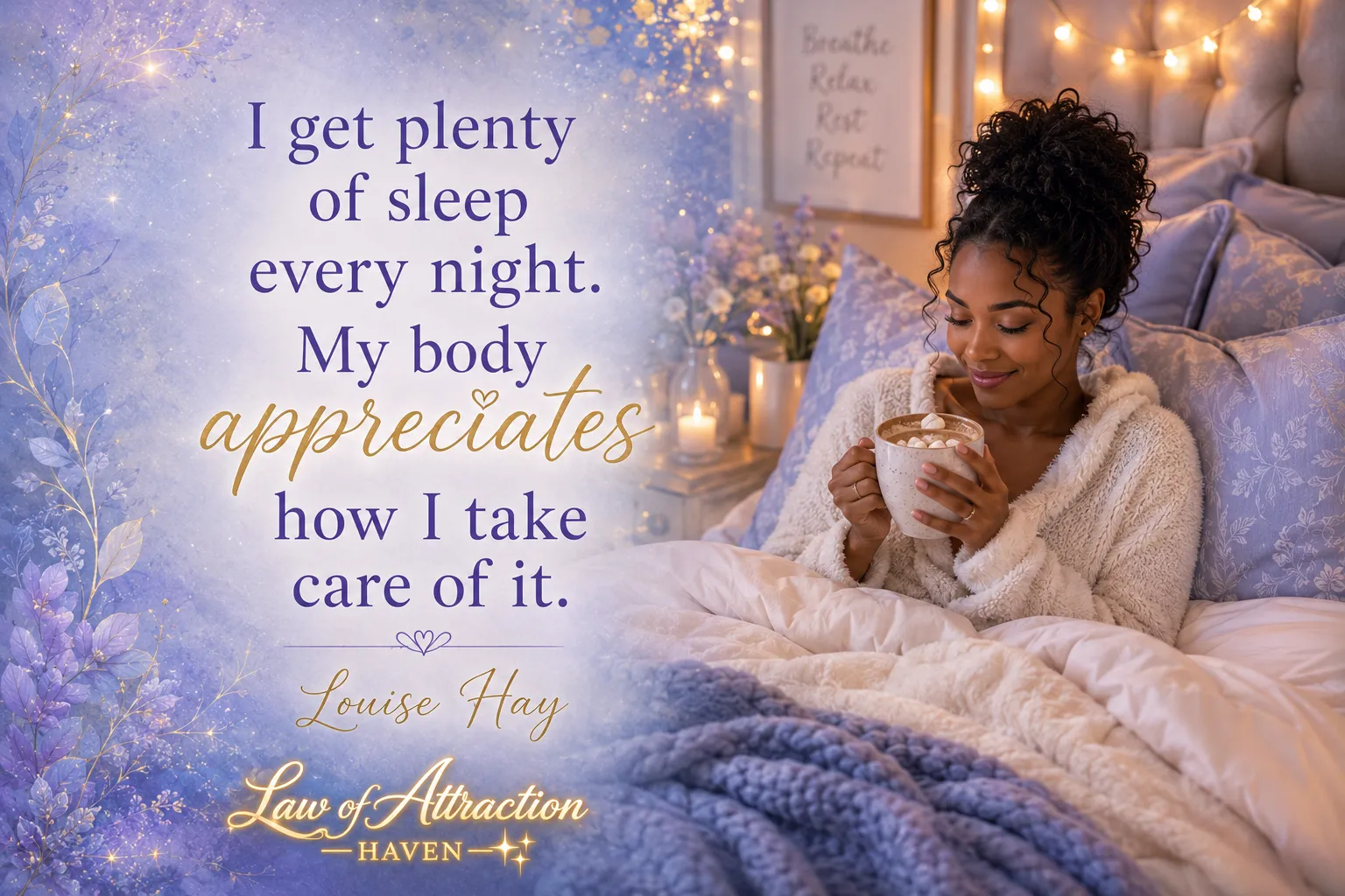 I get plenty of sleep every night. My body appreciates how I take care of it.