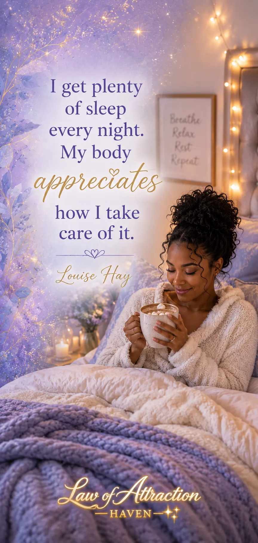 I get plenty of sleep every night. My body appreciates how I take care of it.