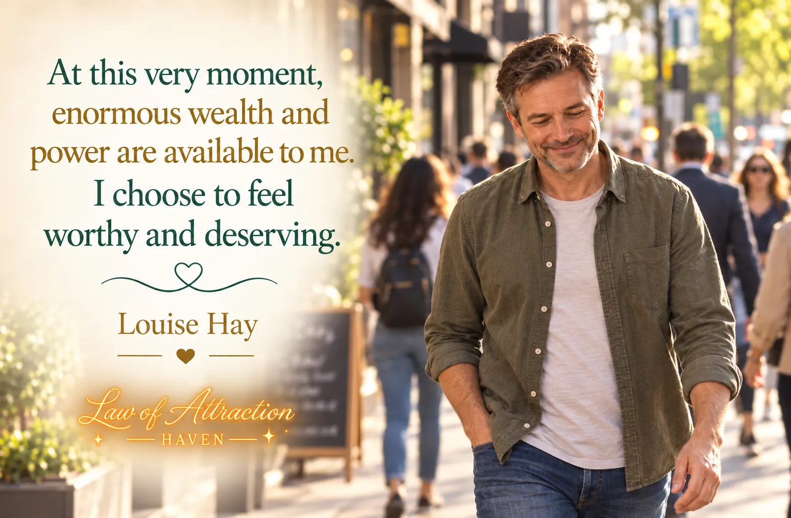 At this very moment, enormous wealth and power are available to me. I choose to feel worthy and deserving.