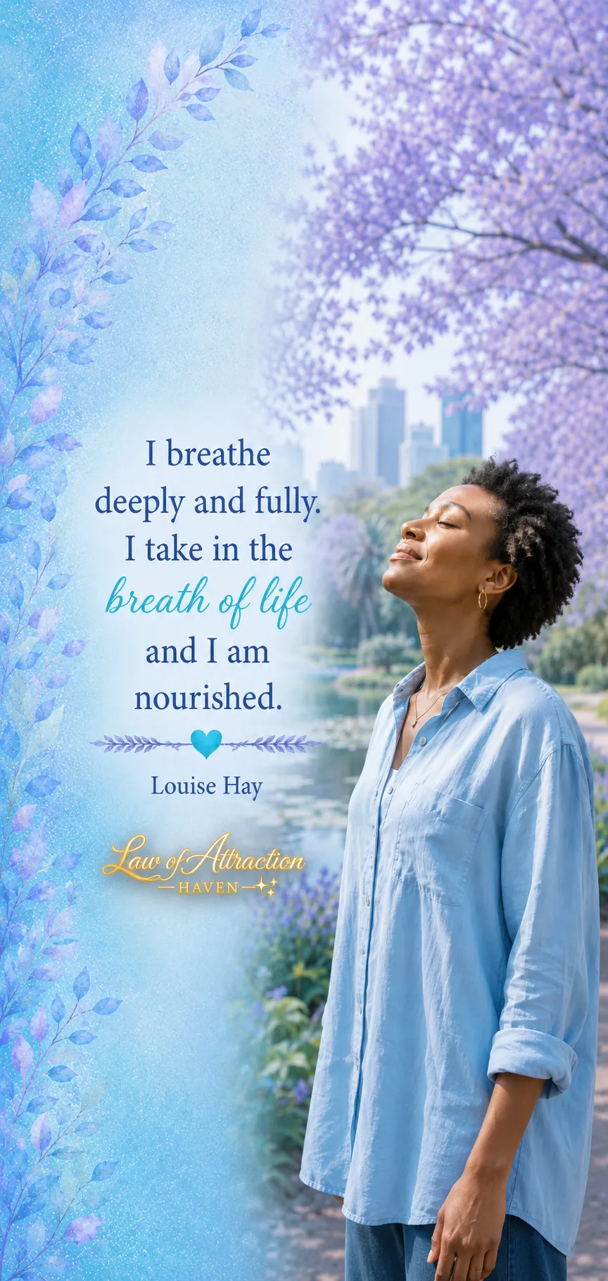 I breathe deeply and fully. I take in the breath of life and I am nourished.