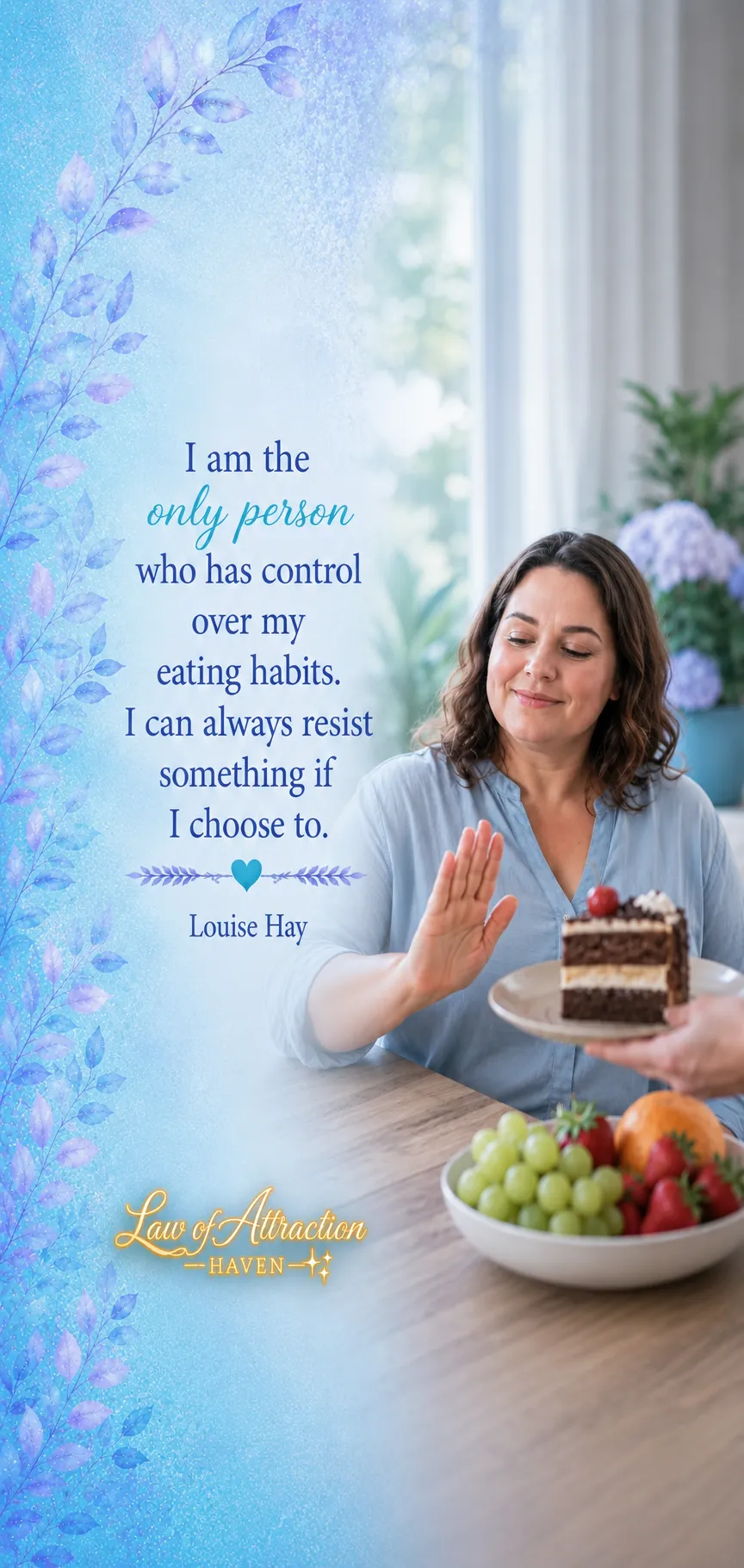 I am the only person who has control over my eating habits. I can always resist something if I choose to.