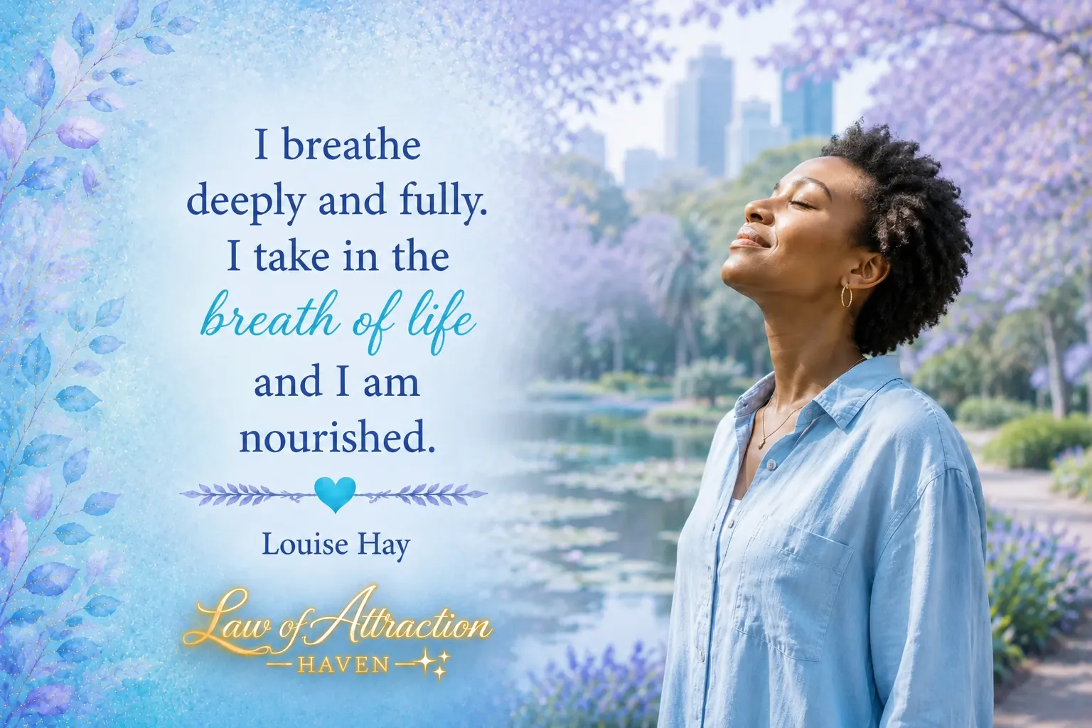 I breathe deeply and fully. I take in the breath of life and I am nourished.