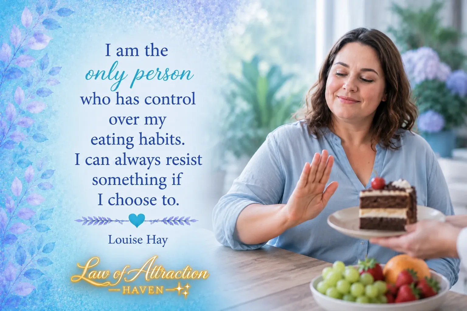 I am the only person who has control over my eating habits. I can always resist something if I choose to.