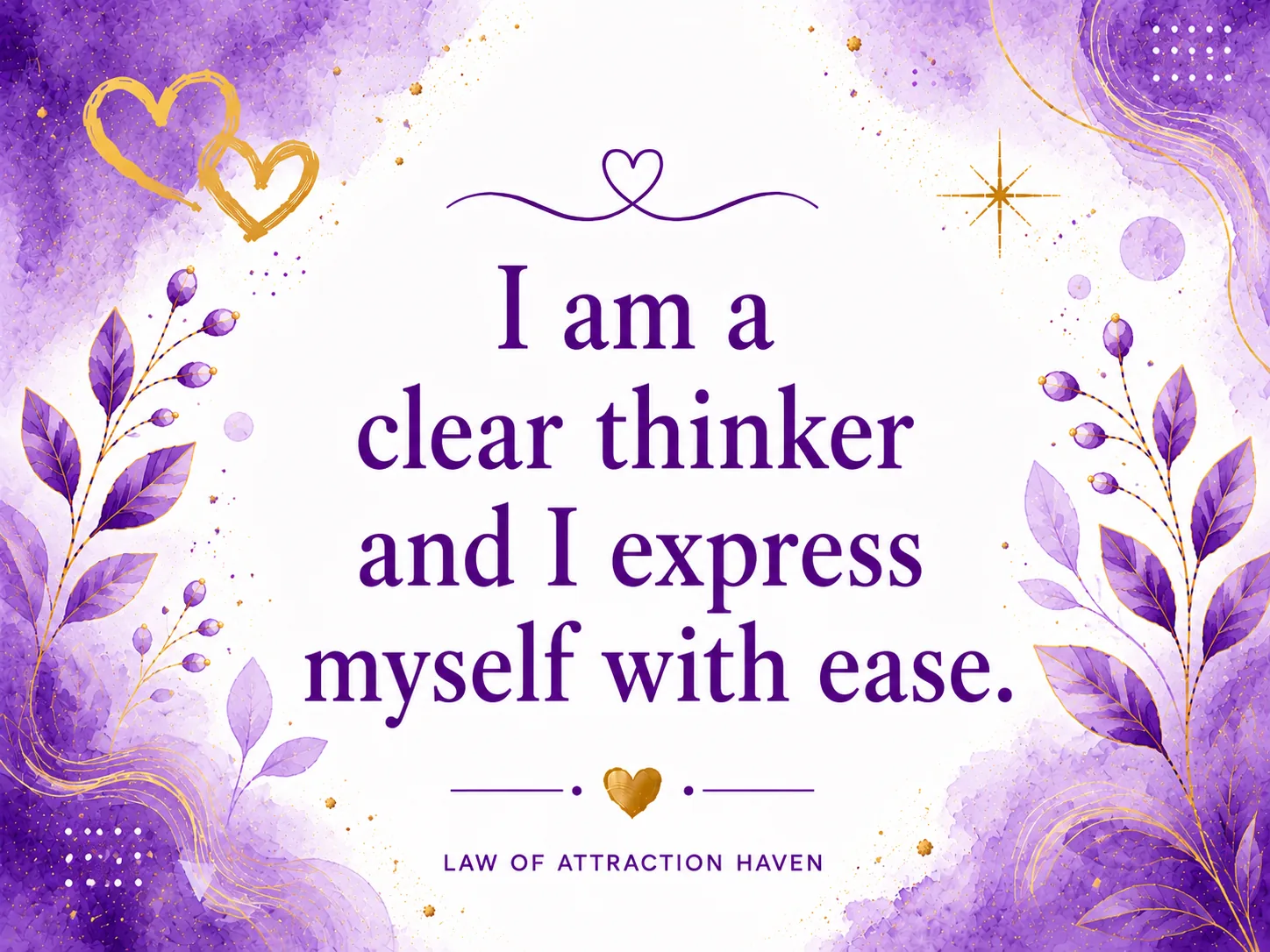 I am a clear thinker and I express myself with ease. I am a clear thinker and I express myself with ease.