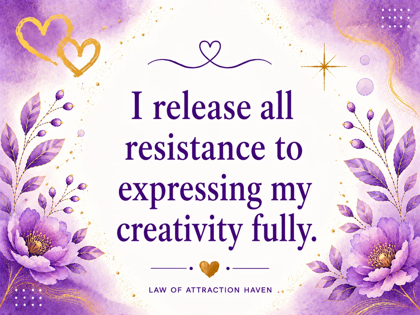 I release all resistance to expressing my creativity fully. I release all resistance to expressing my creativity fully.
