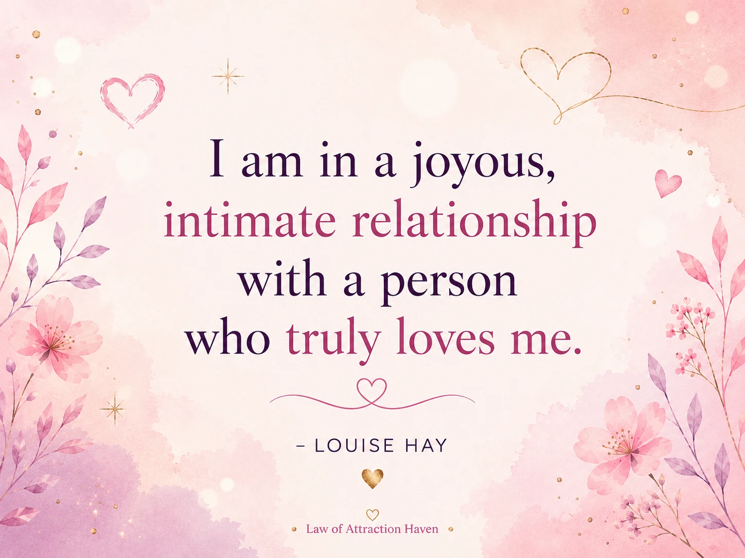 I am in a joyous, intimate relationship with a person who truly loves me.