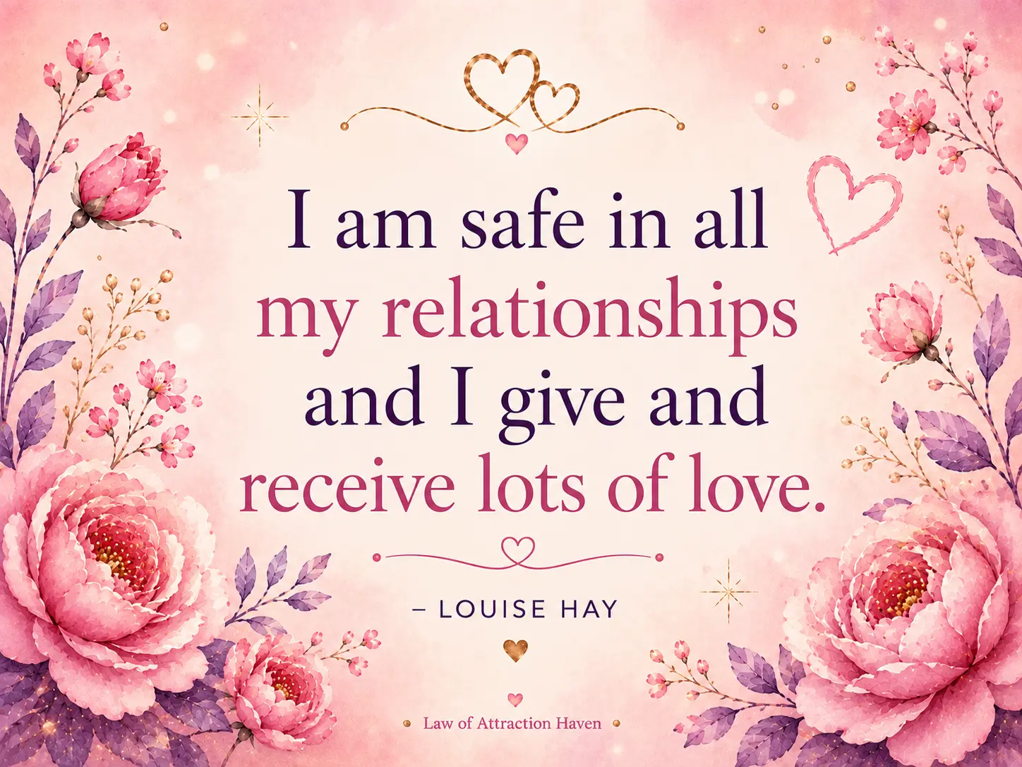 I am safe in all my relationships and I give and receive lots of love.