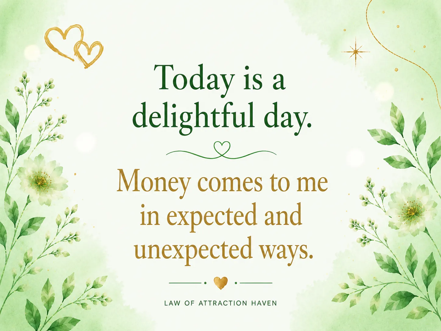 Today is a delightful day. Money comes to me in expected and unexpected ways. Today is a delightful day. Money comes to me in expected and unexpected ways.