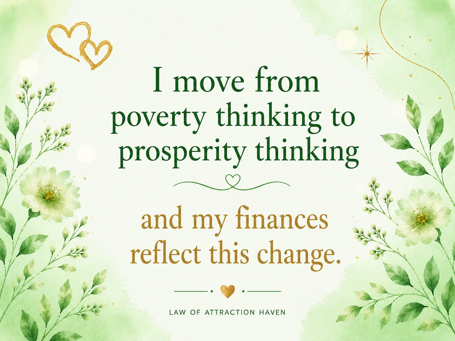 I move from poverty thinking to prosperity thinking and my finances reflect this change. I move from poverty thinking to prosperity thinking and my finances reflect this change.