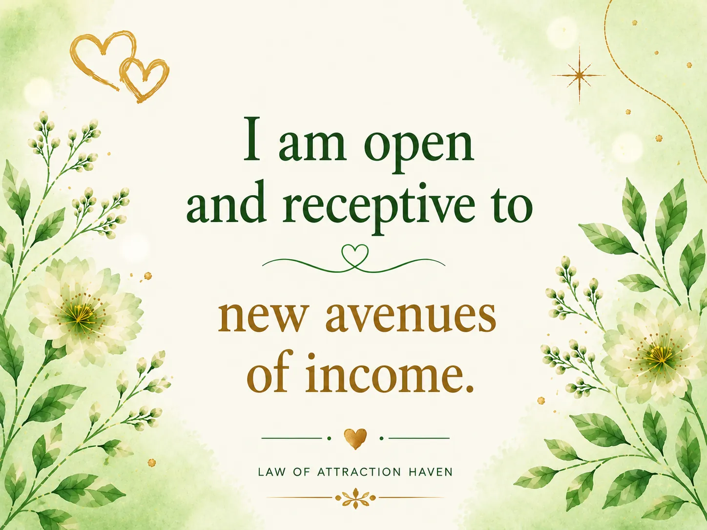 I am open and receptive to new avenues of income. I am open and receptive to new avenues of income.