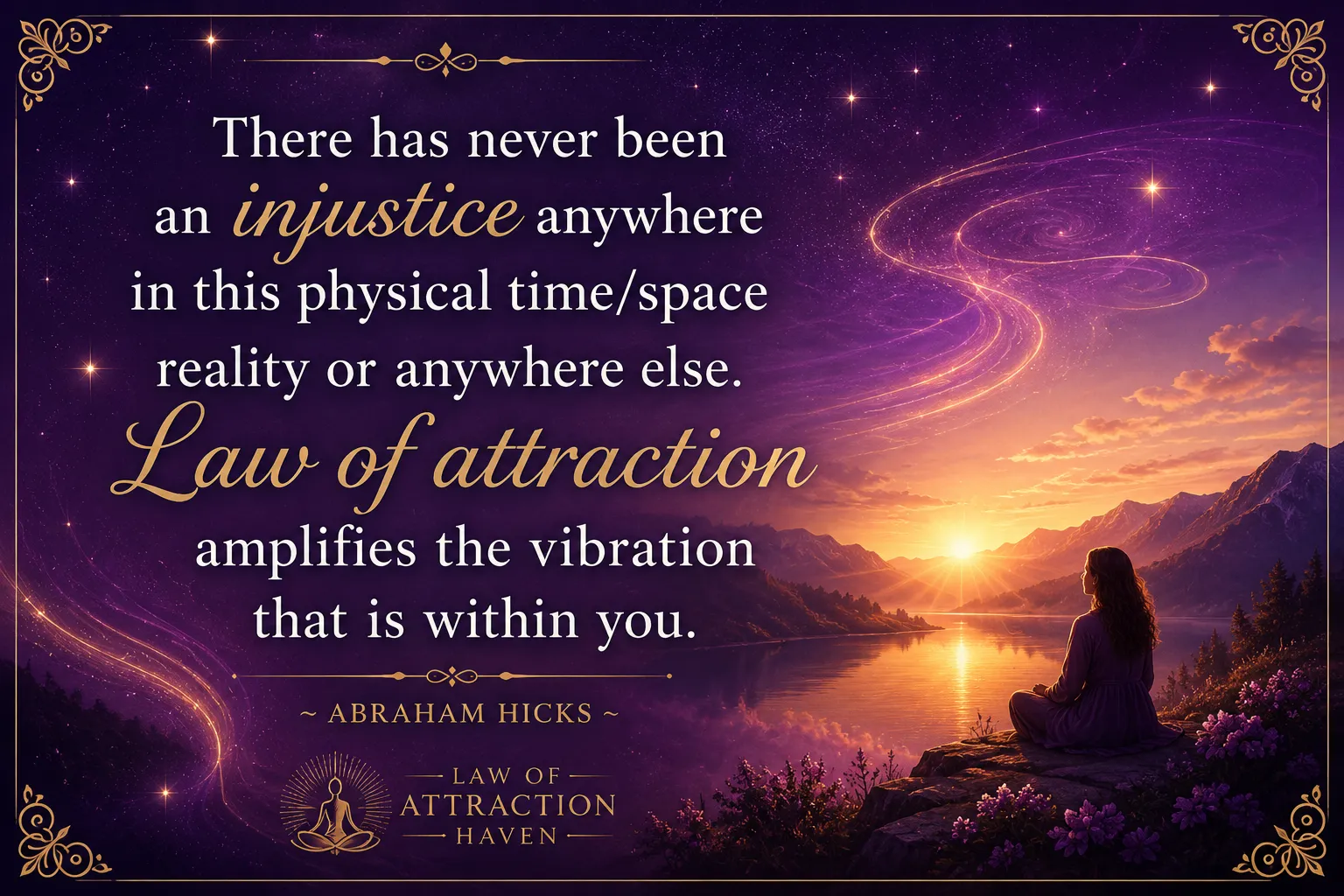 "There has never been an injustice anywhere in this physical time-space reality or anywhere else. Law of attraction amplifies the vibration that is within you."