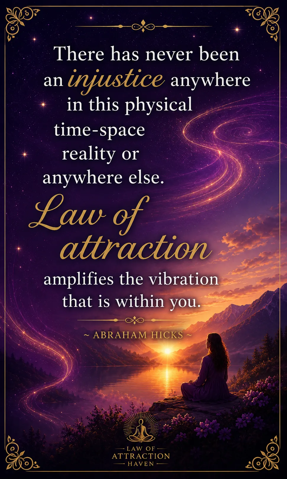 "There has never been an injustice anywhere in this physical time-space reality or anywhere else. Law of attraction amplifies the vibration that is within you."