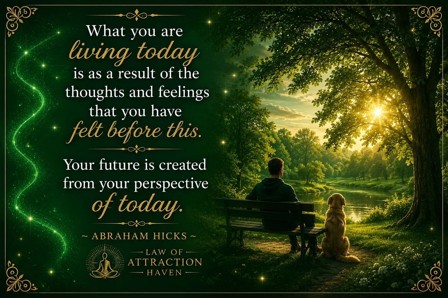 "What you are living today is as a result of the thoughts and feelings that you have felt before this. Your future is created from your perspective of today."