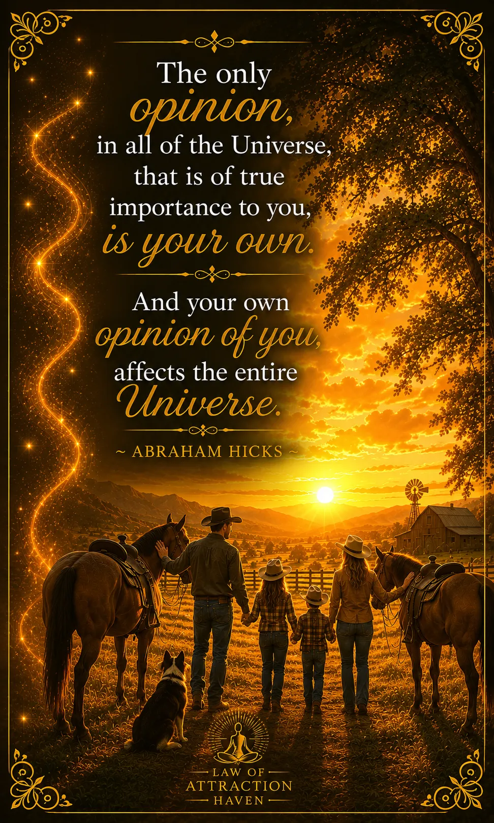 "The only opinion, in all of the Universe, that is of true importance to you, is your own. And your own opinion of you, affects the entire Universe."