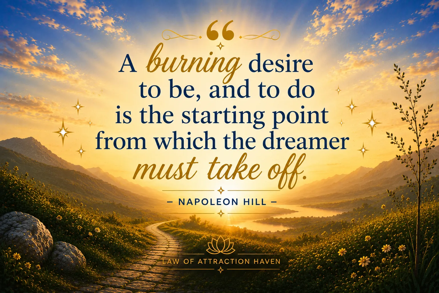 A burning desire to be, and to do is the starting point from which the dreamer must take off. A burning desire to be, and to do is the starting point from which the dreamer must take off.