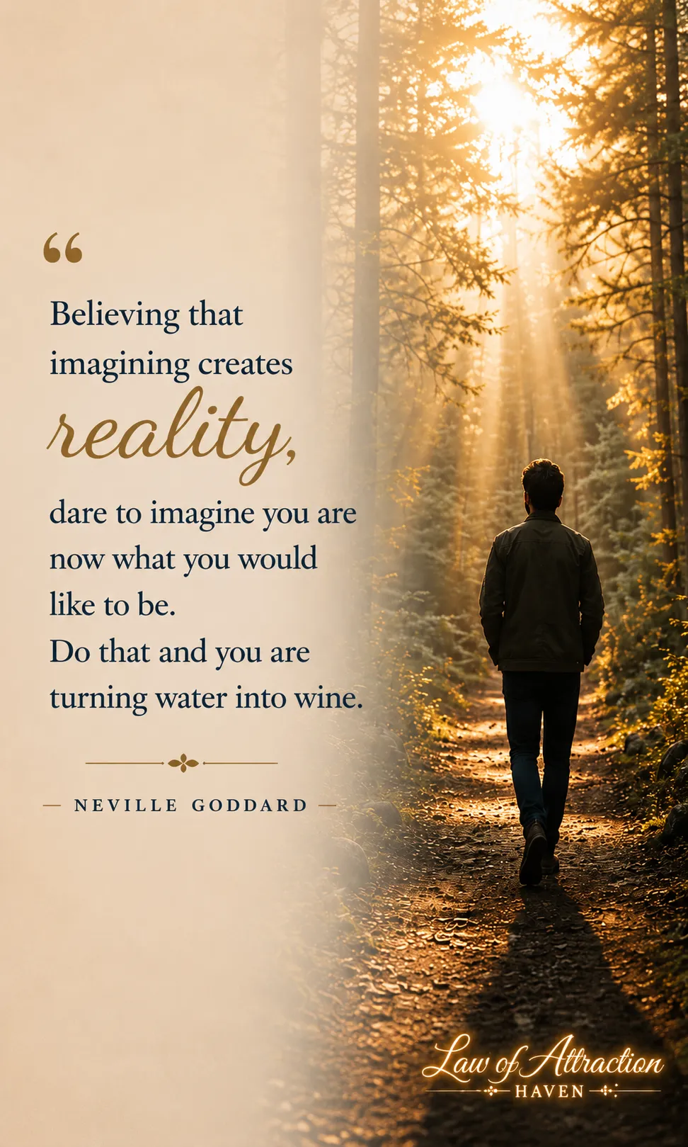 "Believing that imagining creates reality, dare to imagine you are now what you would like to be. Do that and you are turning water into wine."