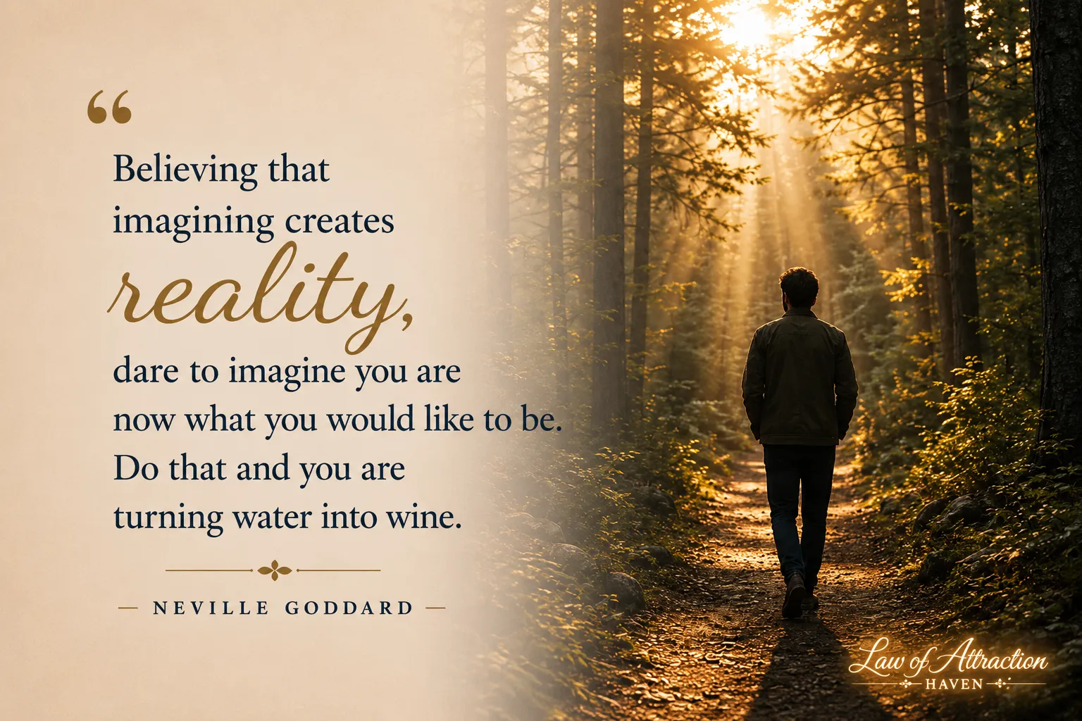 "Believing that imagining creates reality, dare to imagine you are now what you would like to be. Do that and you are turning water into wine."