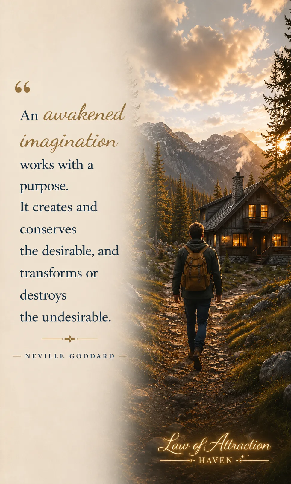 "An awakened imagination works with a purpose. It creates and conserves the desirable, and transforms or destroys the undesirable."