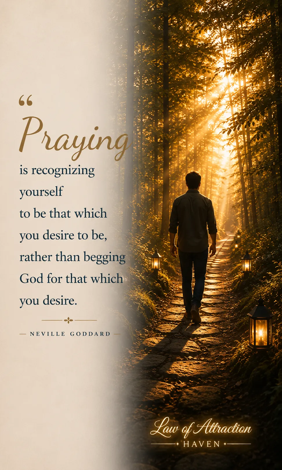 "Praying is recognizing yourself to be that which you desire to be, rather than begging God for that which you desire."