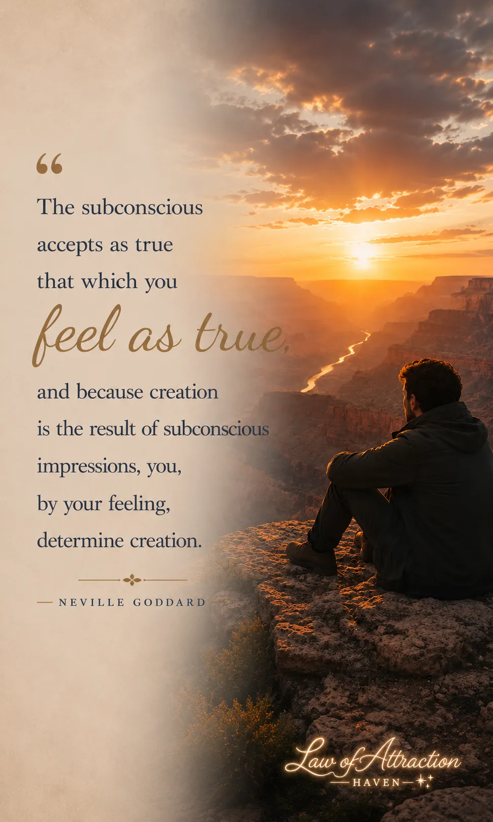 "The subconscious accepts as true that which you feel as true, and because creation is the result of subconscious impressions, you, by your feeling, determine creation."