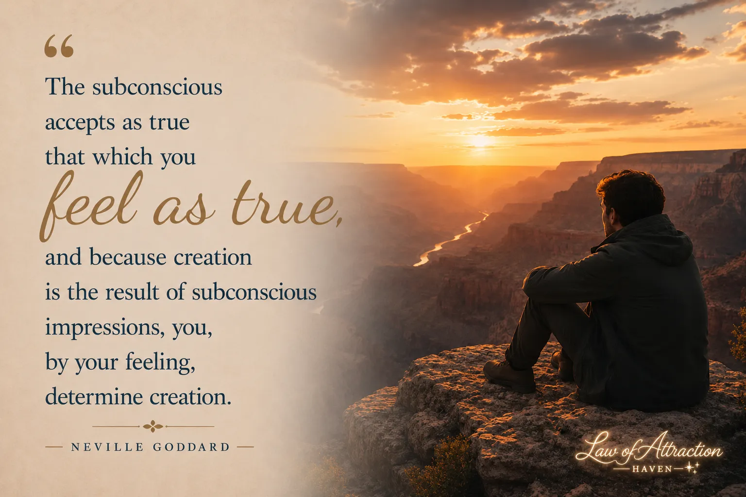 "The subconscious accepts as true that which you feel as true, and because creation is the result of subconscious impressions, you, by your feeling, determine creation."