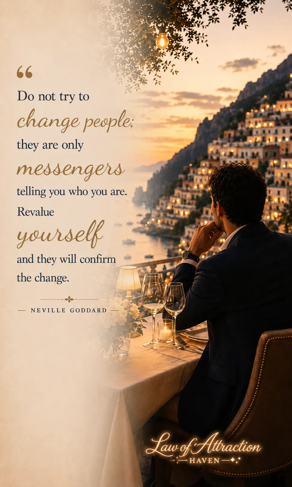 "Do not try to change people; they are only messengers telling you who you are. Revalue yourself and they will confirm the change."