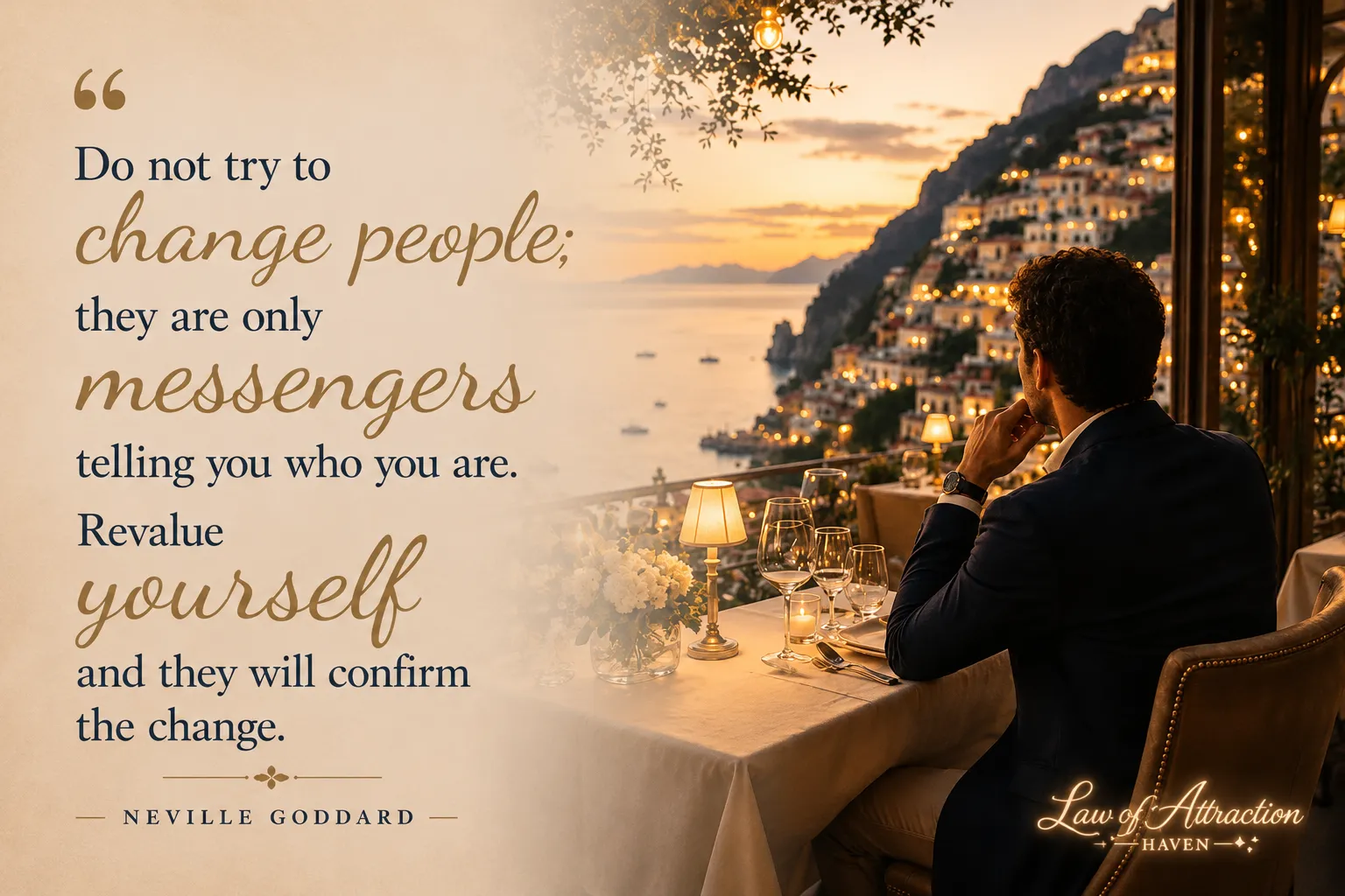 "Do not try to change people; they are only messengers telling you who you are. Revalue yourself and they will confirm the change."