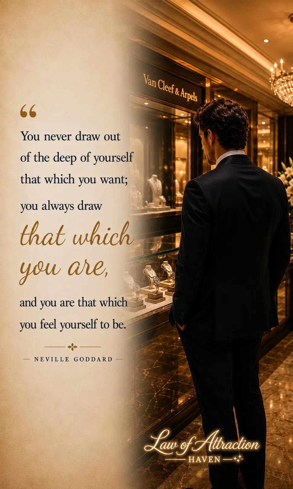 "You never draw out of the deep of yourself that which you want; you always draw that which you are, and you are that which you feel yourself to be."
