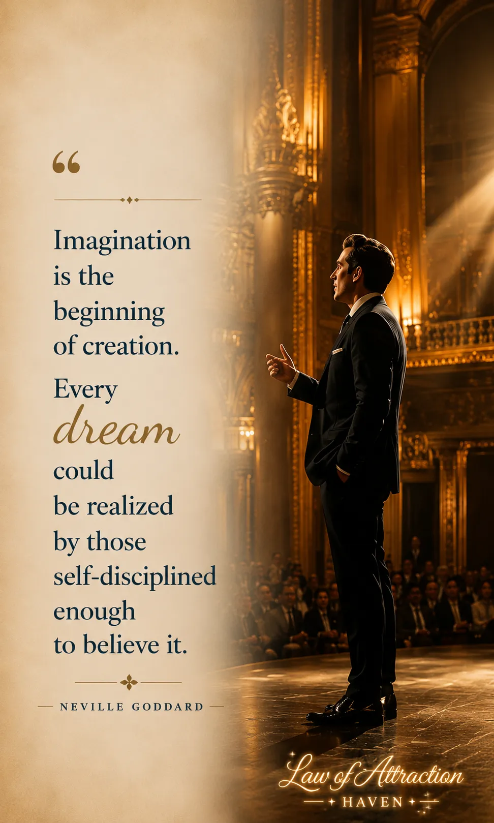 "Imagination is the beginning of creation. Every dream could be realized by those self-disciplined enough to believe it."