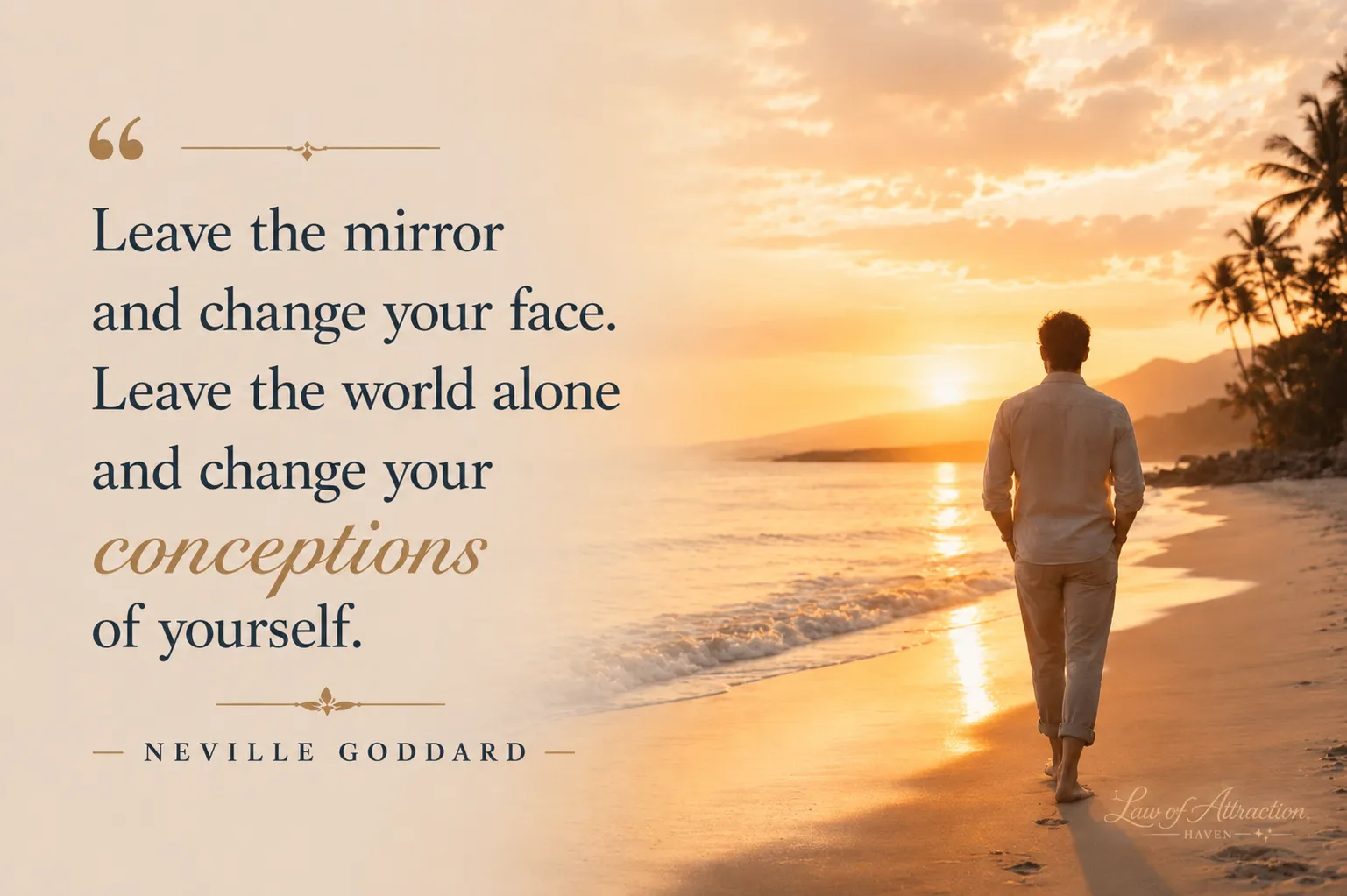 "Leave the mirror and change your face. Leave the world alone and change your conceptions of yourself."